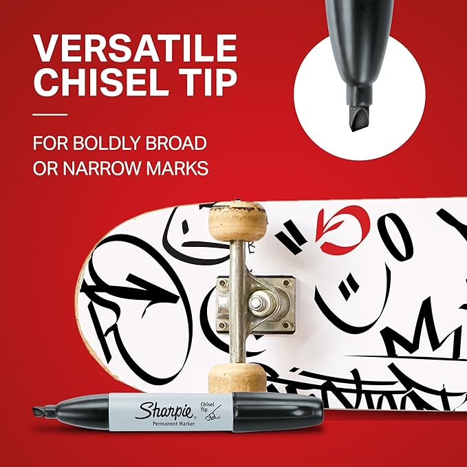 Sharpie Permanent Markers, Chisel Tip, Black, 12 Count - School, Desk, Office Supplies