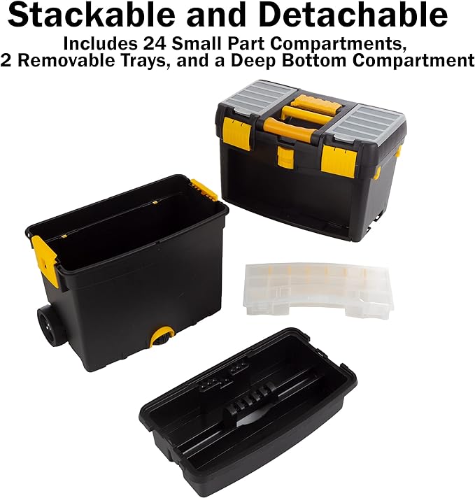 Rolling Tool Box with Wheels, Foldable Comfort Handle, and Removable Top – Toolbox Organizers and Storage by Stalwart