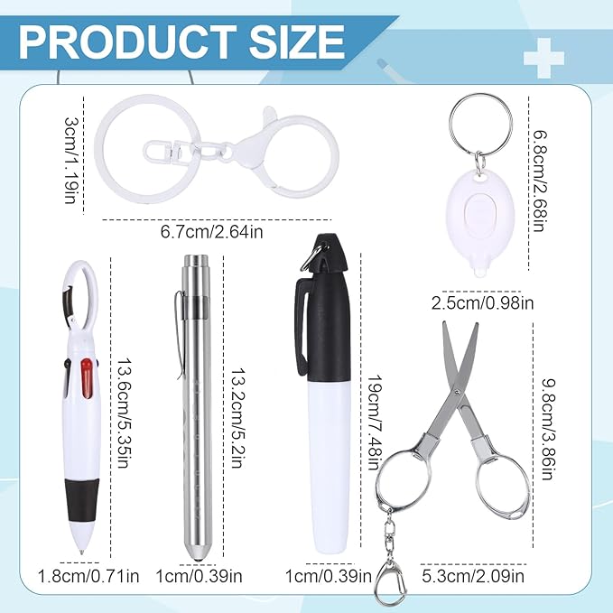 6 Pcs Nurse Pens for Badge Set,Nurse Badge Accessories with Reel Pen,Nursing Accessories Healthcare with Pens,Highlighter and Permanent Marker Pen and Led Keychain Foldable Scissors(White)