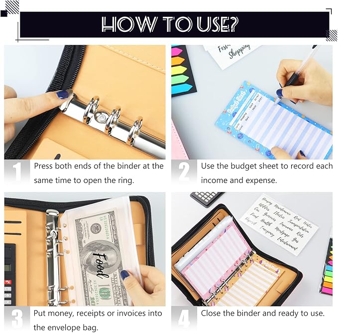 Budget Binder with Zipper Envelopes, Cash Envelopes for Budgeting, A6 PU Leather Budget Planner 2026 with Cash Envelopes Calculator, Bill Money Organizer for Cash Saving Budget System Wallet