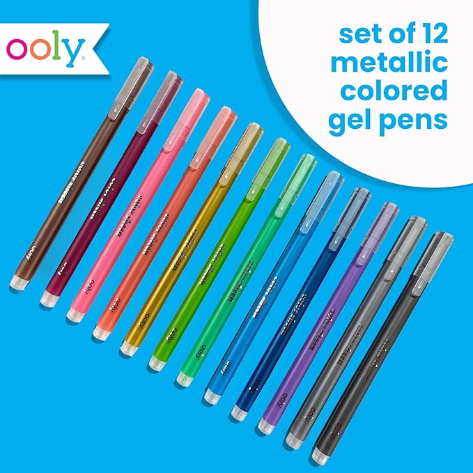 Ooly Color Sheen Metallic Gel Pens Set of 12-1.00mm Fine Point Shimmering Pens for Kids, Adults, Stationery and School Supplies