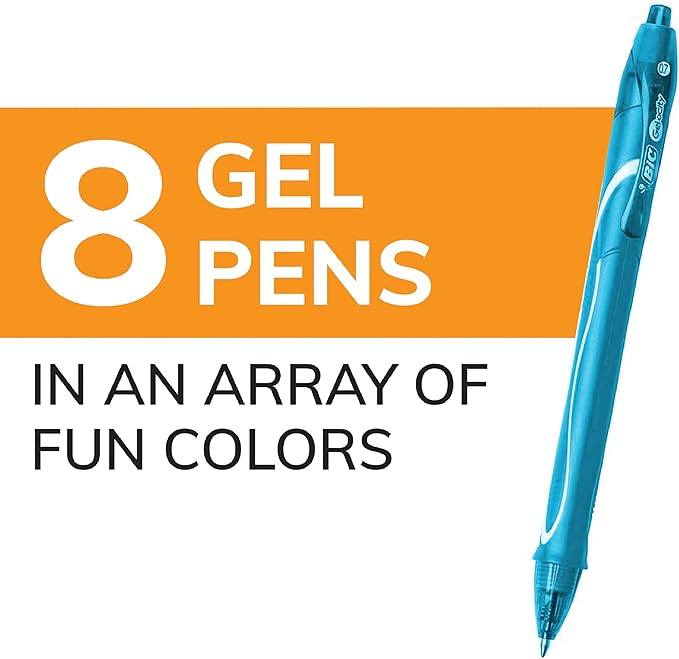 BIC Gelocity Quick Dry Gel Pens with Comfortable Full Grip and Smear-Resistant Ink, 8-Count in Assorted Colors