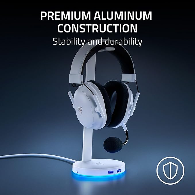 Base Station V2 Chroma Headphone Headset Stand Holder: Chroma RGB Lighting - Taller Stand & Anti-slip Ledge - USB Charging Ports - Anti-Slip Rubber Base - 3.5mm Port + Built-in DAC - Quartz Pink