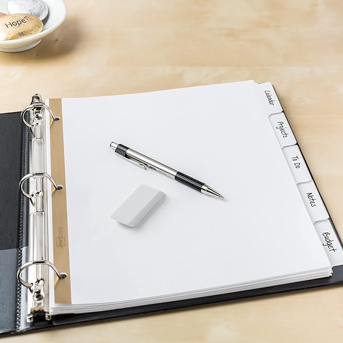 Avery Big Tab Write & Erase Dividers for 3 Ring Binders, 5-Tab Set, 1 Binder Divider Set (23075)