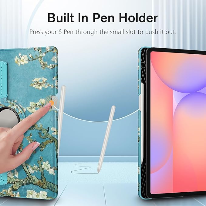 Fintie Rotating Case for Samsung Galaxy Tab S10 Lite/ S10 FE/ S9 FE 5G 10.9 Inch/Tab S9 11 Inch with S Pen Holder, 360 Degree Swiveling Stand Cover Auto Sleep/Wake, Blossom