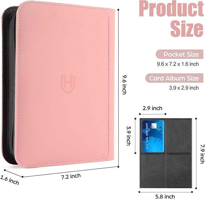Card Binder 4 Pocket with Zipper, 288 Pockets Trading Card Holder Book, Premium PU Cover Zip Folder Binder, Side Loading Carrying Case Binder Album for TCG, MTG, Sports Cards, Game Cards