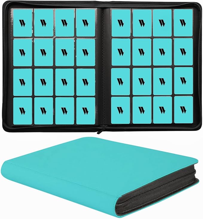 16 Pocket Card Binder, 1000+ Premium Zip Trading Card Binder, Double Sided Pocket Card Binder Album, Ringless Card Folder for MTG, TCG, Sports Card (Teal, 16Pockets)