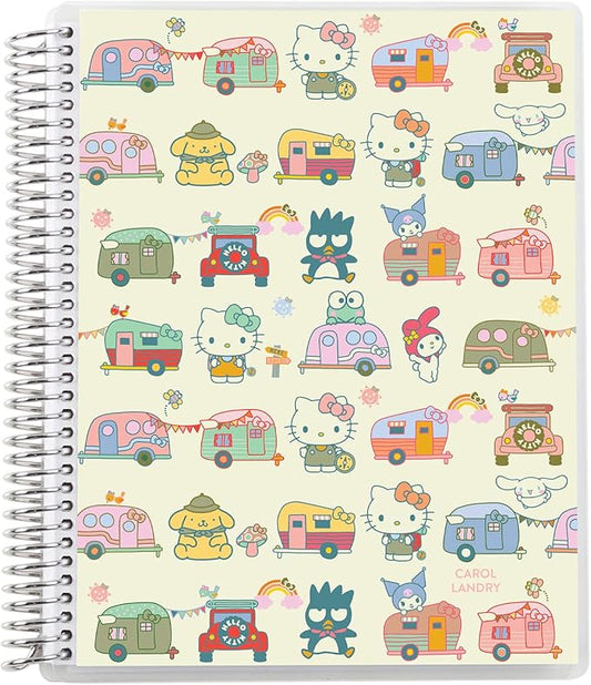 Erin Condren 7" X 9" Hello Kitty & Friends Coiled Notebook (Lined Paper) - Happy Campers Cover And Platinum Coil, 160 Pages 80 Lb, Heavy Duty Paper, Sticker Sheet Included