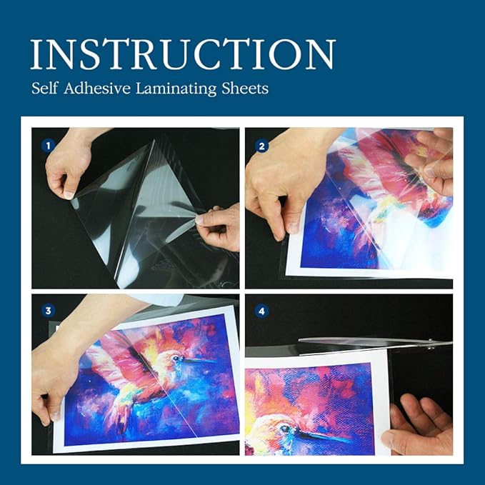 Self Adhesive Laminating Sheets 12.3x17.1 inch, 50 Pack, 4mil Thickness, No-Machine Needed, QuickPeel, Instashield, Stick&GO (50 Sheets, Letter Size 4mil)