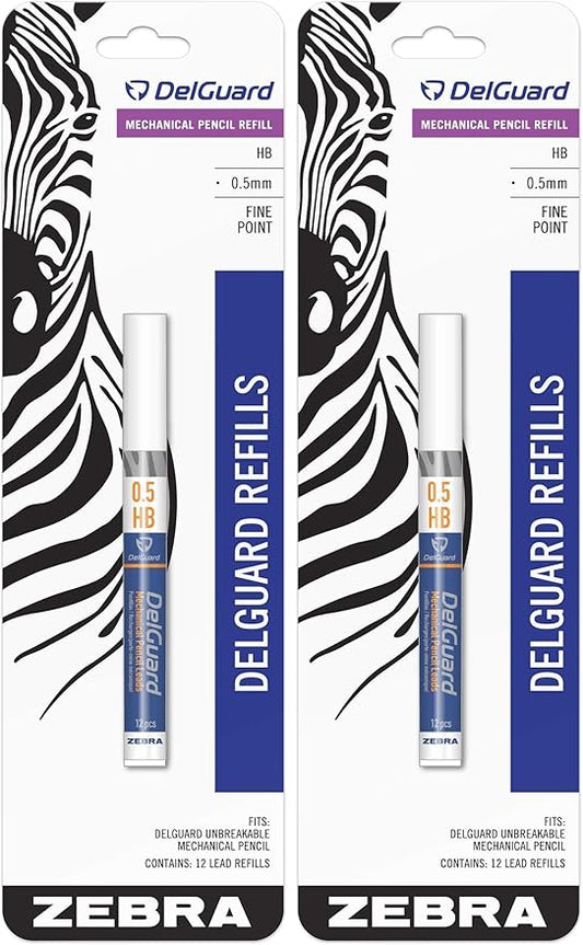 Zebra Delguard #2 Mechanical Pencil Lead Refill, 0.5 Mm, Hb, Black, 12/Tube (Pack of 2)