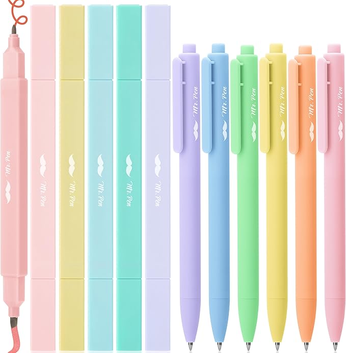 Mr. Pen- Dual Tip Aesthetic Highlighters and Gel Pens, 12 Pack, Pastel Colors Bible Highlighters No Bleed