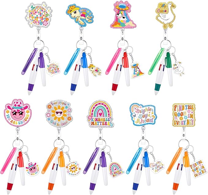 Henoyso 54 Pcs Nurse Badge Reel Pens Mini Highlighter Pens Bulk Nursing Week Appreciation Gifts Badge Accessories Retractable for Cna Medical Assistant Christmas Women (Glitter)
