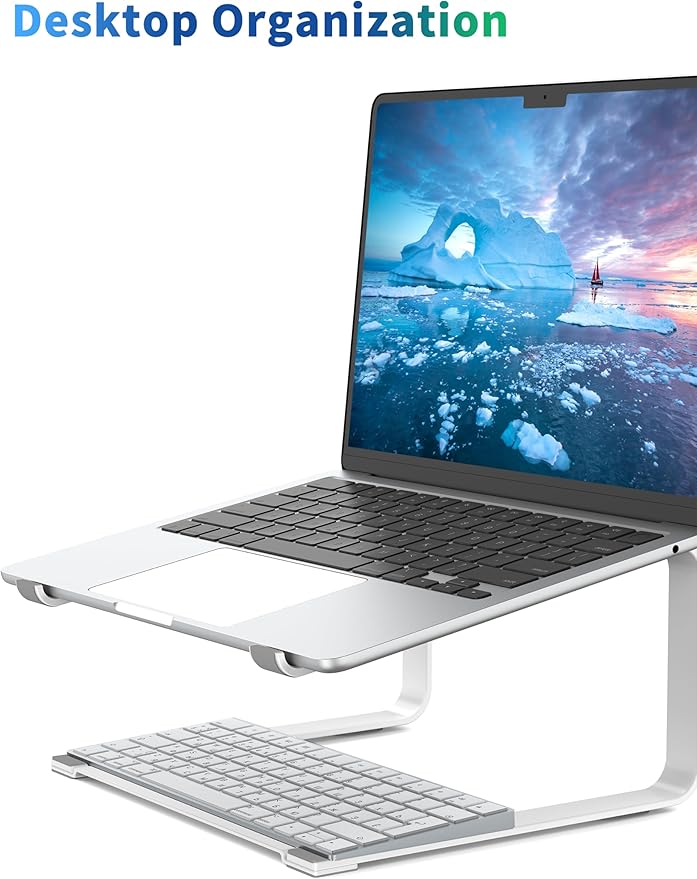 SOUNDANCE Laptop Stand for Desk, Metal Computer Riser, Heavy Stable PC Holder, Ergonomic Laptops Elevator for 12 to 17.3 Inches Notebook Computer, White