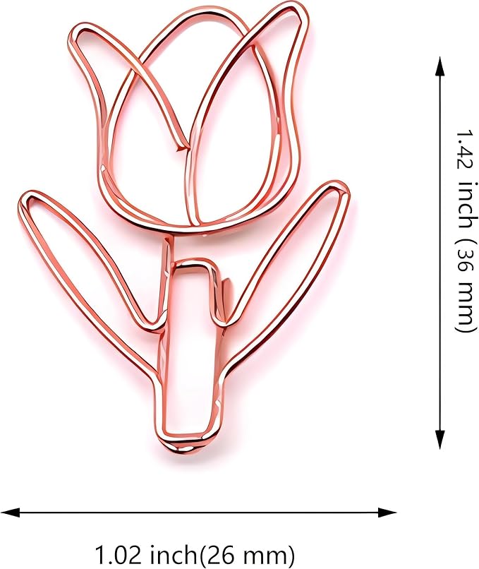 80 Pcs Cute Paper Clips Set with Box, Flower Shaped Paperclips for File Organization, School, Home Office and Wedding Decor(Purple, Pink, Gold, Rose Gold) (Tulip Flower, 80)
