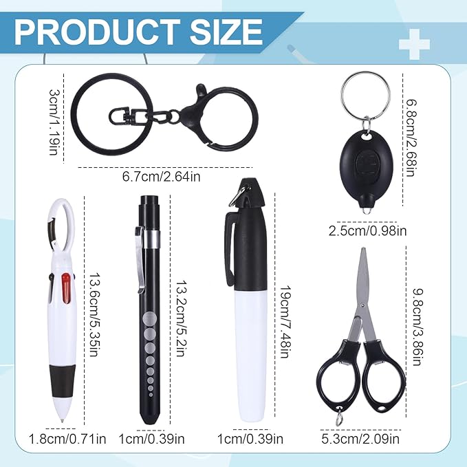6 Pcs Nurse Pens for Badge Set,Nurse Badge Accessories with Reel Pen,Nursing Accessories Healthcare with Pens,Highlighter and Permanent Marker Pen and Led Keychain Foldable Scissors(Black)
