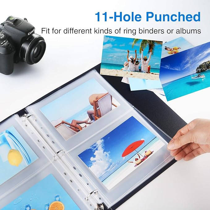 Sooez 30 Pack Heavy Duty Photos or Postcards Page Protectors, Plastic Clear Photo Holder Sleeves for 3 Ring Binder, Two 5'' x 7'' Pockets Per Page, Load from Top Perfect for Checking & Organizing