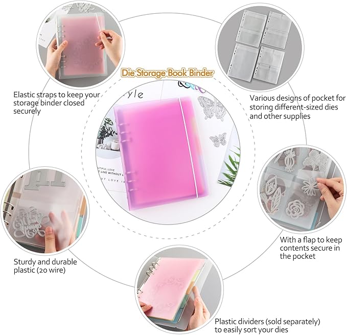 BAOFALI 2Pcs/Set A5 6 Ring Binder Cover Clean Transparent Soft PVC for Refillable Notebook Shell withMatte surfaceforStamp & Die Storage (Purple)