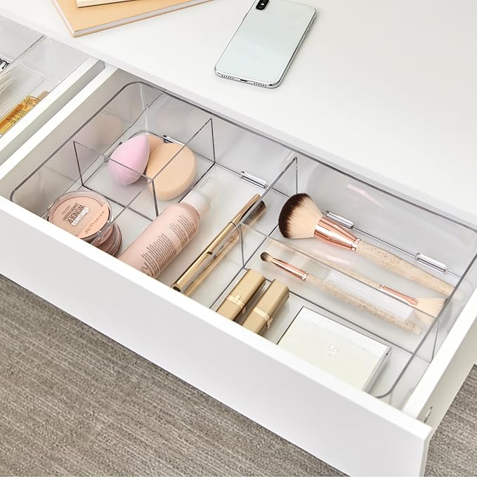 iDesign Interlocking 5-Section Drawer Organizer for Kitchen, Bathroom or Desk Drawers, Clear