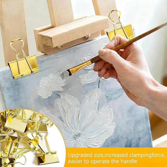 Gold Binder Clips Paper Clamps, Assorted Sizes Set (Large-20, Small-12, Medium-10,) 42 pcs Clips for Office School and Home Supplies, The Perfect Match for Those who Love The Golden Style