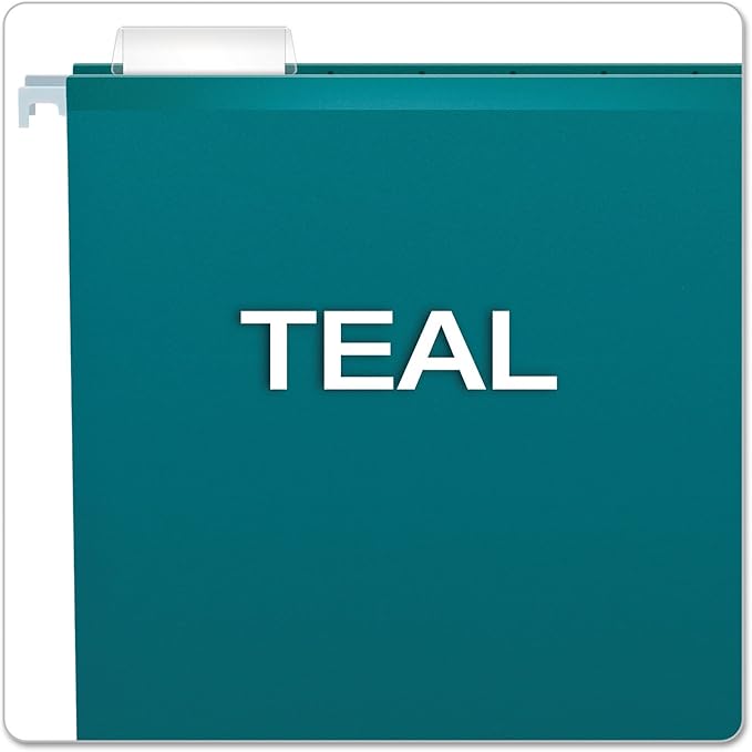Pendaflex Reinforced Hanging File Folders, Letter Size, Teal, 1/5 Cut, 25/BX (4152 1/5 TEA)