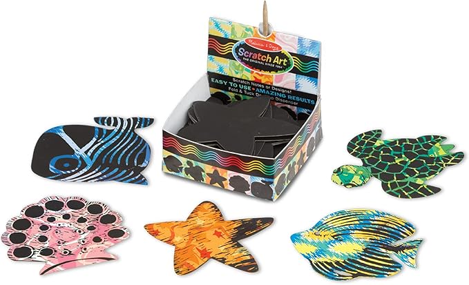 Melissa & Doug Scratch Art Ocean Mini Notes (125) with Wooden Stylus - Color Scratch Art Mini Notes, Party Favors, Stocking Stuffers, Arts and Crafts for Kids