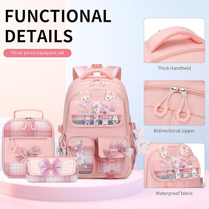 Girls Backpack 3pcs School Backpack with Lunch Box Teen Girl Backpack Set Cute Kids School Bag Bookbag for Teen Girls