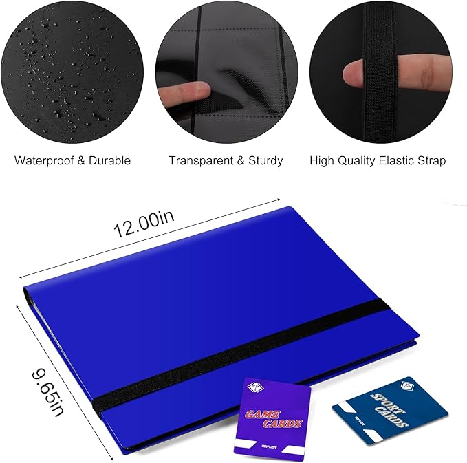 Trading Card Binder, Card Binder Album Folder Book Fit for MTG Baseball Football Sports Cards, Easy to Use Card Collection Binder (Navy Blue, 360 Pockets)