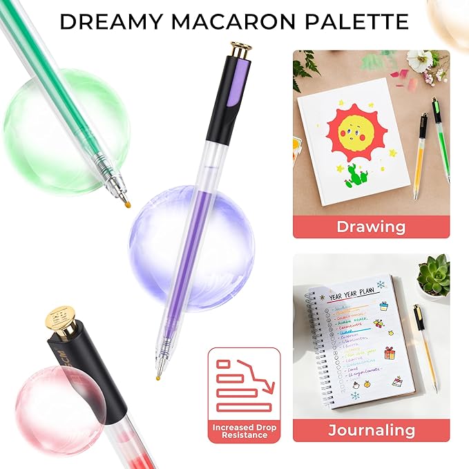 Retractable Macaron Gel Pens, 7 Colors Large Capacity Creamy Pastel Gel Ink Pens for Adult Coloring, 1.0 mm Fine Point Smooth Writing Color Pen for Kawaii Drawing Note Taking Aesthetic Art Supplies
