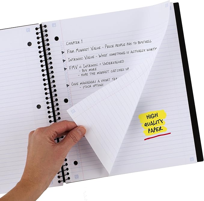 Five Star Advance Spiral Notebook + Study App, 1 Subject, College Ruled Paper, 8-1/2" x 11", 100 Sheets, Spiral Guard, Movable Tabbed Dividers, Black (820012A-ECM)