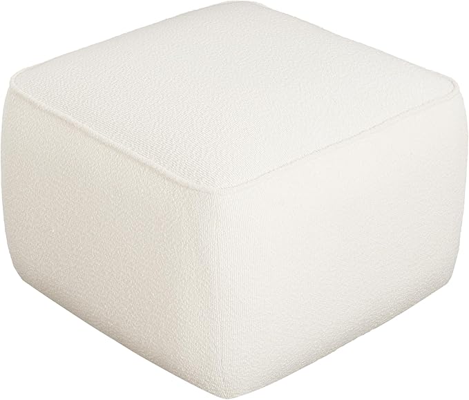 Christopher Knight Home Isa Boucle Pouf Ottoman Foot Rest, Square Fabric Pouffe Ottoman Footstool, Living Room Sofa Couch Extra Seat, Modern Coffee Table for Home Office Bedroom Home Décor, White