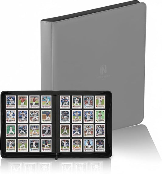 1000+ Pockets Premium Trading Card Binder, 16 Pockets Trading Card Binder Ringless Side Loading Trading,Card Holder Folders for MTG, TCG, Game Cards & Sports Cards(Grey)