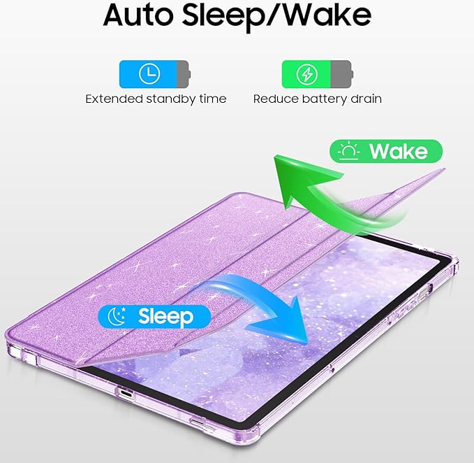 Fintie Slim Case for Samsung Galaxy Tab S10 Lite/ S10 FE/ S9 FE 5G 10.9 Inch/Tab S9 11 Inch with S Pen Holder, Glittering Sparkly Shockproof Cover with Shiny Clear Back Shell, Auto Wake/Sleep, Purple