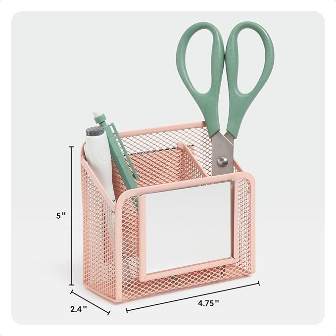 U Brands Peachy Pink Magnetic Locker Cup with Mirror, Locker Mirror with Pencil Holder, Magnetic Organizer for School Lockers, 5" x 2.4" x 4.75"