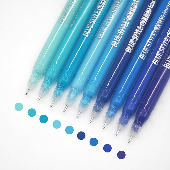 Gel Pens with Fine Point 0.6mm, 9 Colors Drawing Pencils for Adult Coloring Books Smooth Writing Pen Set for Journaling(Blue Style)