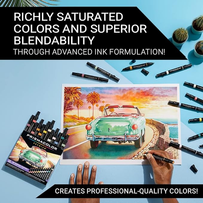 Prismacolor Premier 12-Count Dual-Ended Art Markers, Chisel and Fine Tips, Mid-Tone Colors, Professional Quality for Artists