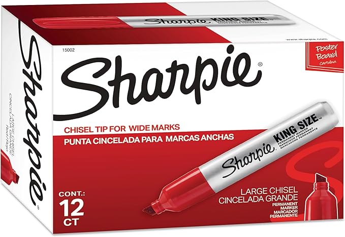 Sharpie® King Size Permanent Marker, Large Chisel Tip, Great for Poster Boards, Red, 12 Count