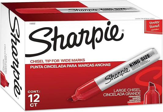 Sharpie® King Size Permanent Marker, Large Chisel Tip, Great for Poster Boards, Red, 12 Count