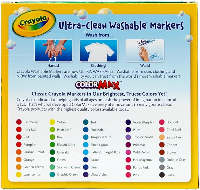Crayola Ultra Clean Washable Markers (40ct), Broad Line Colored Markers for Kids, Coloring Book & Art Marker Set, Gifts for Kids. Ages 3+