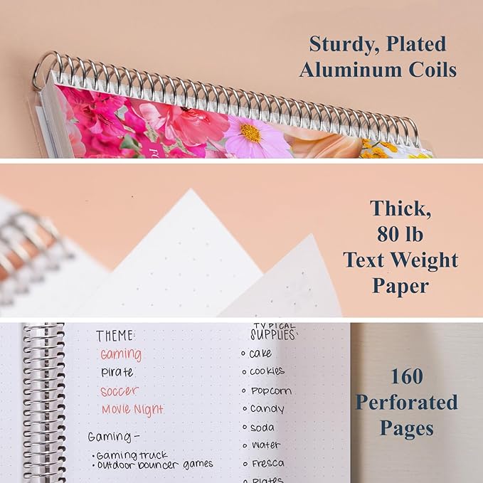 Erin Condren 7x9 Floral Collage Coiled Notebook - dot grid, platinum coil