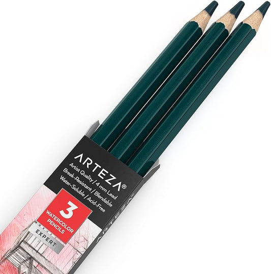 Arteza Professional Watercolor Pencils, Pack of 3, A504 Ocean Blue, Water-Soluble Pencils for Coloring, Blending, Layering & Watercolor Techniques