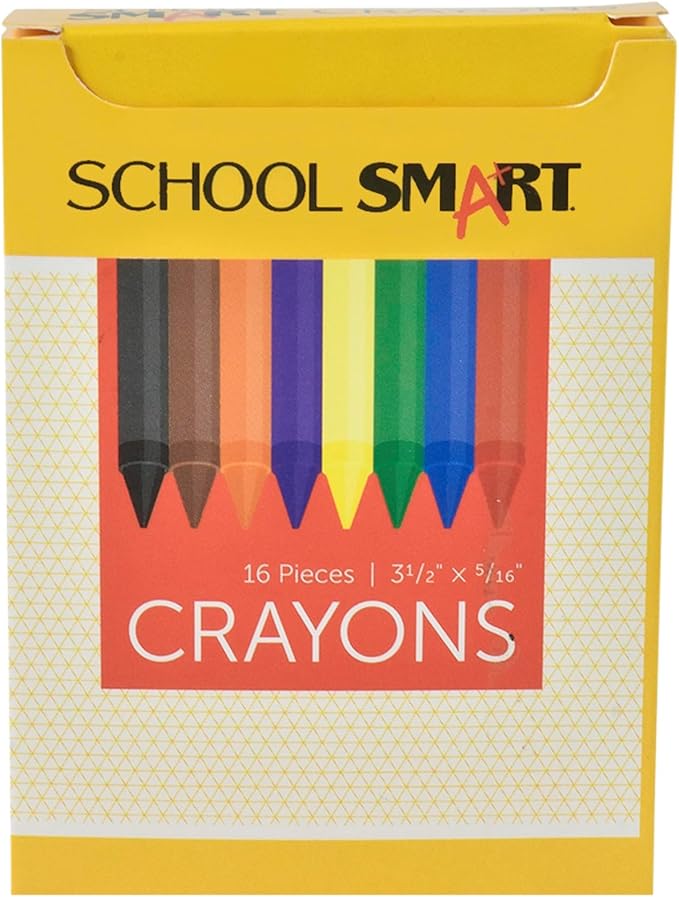 School Smart Classic Crayon Set with Tuck Box for Schools, Home, and More, Assorted Colors, Pack of 16