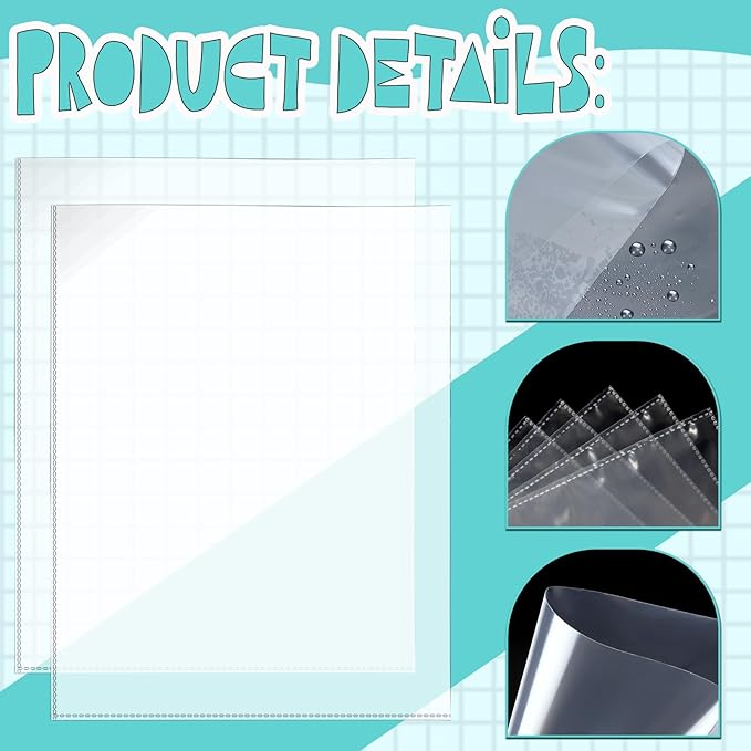 100 Pack No Holes Sheet Protectors,8.5" x 11", Letter Size Heavy Duty Clear View Page Protectors Without Holes,Top Loading Clear Paper Sleeves Document Artwork Protectors