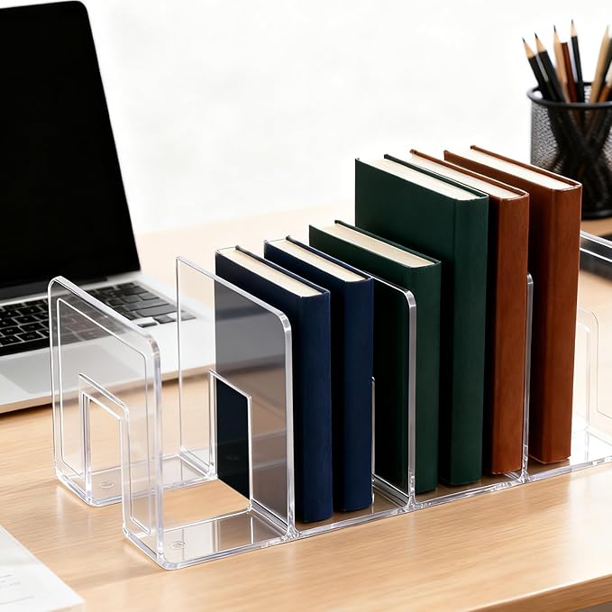 4 Pack Acrylic File Sorter, 4-Section Clear Desktop File Folder Holder Organizer, Thick Office Storage Stand Rack for Book, Envelopes, Mail, Document, Notebook, Binder, Purse, Clutch Divider