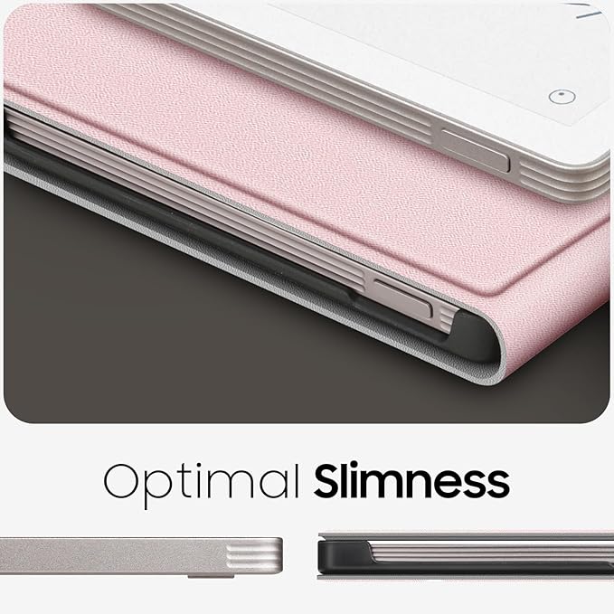 Fintie Case for 7.3" Remarkable Paper Pro Move 2025, [Built-in Pen Holder] PU Leather Hard Back Shell Flip Standing Cover Auto Wake/Sleep with Card Slot, Rose Gold