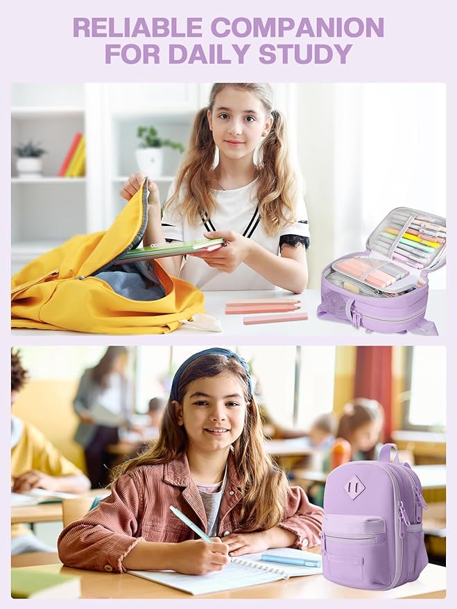 51 PCS Aesthetic School Supplies with Cute Pencil Case, 12 Pastel Highlighters, 8 Quick Dry Retractable Black Ink Pens, 6 Pastel Mechanical Pencil Student Stationary Bible Study Supplies(Purple)