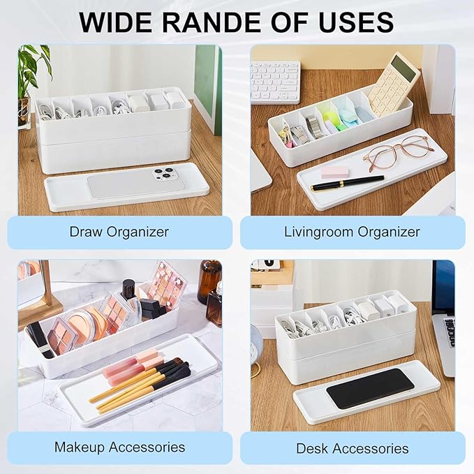 Tatuo 1 Pcs Cable Organizer Box with Wire Ties, Plastic Cord Storage Box with Lid, Electronics Organizer for Home Office Desk Organizers and Accessories (White)