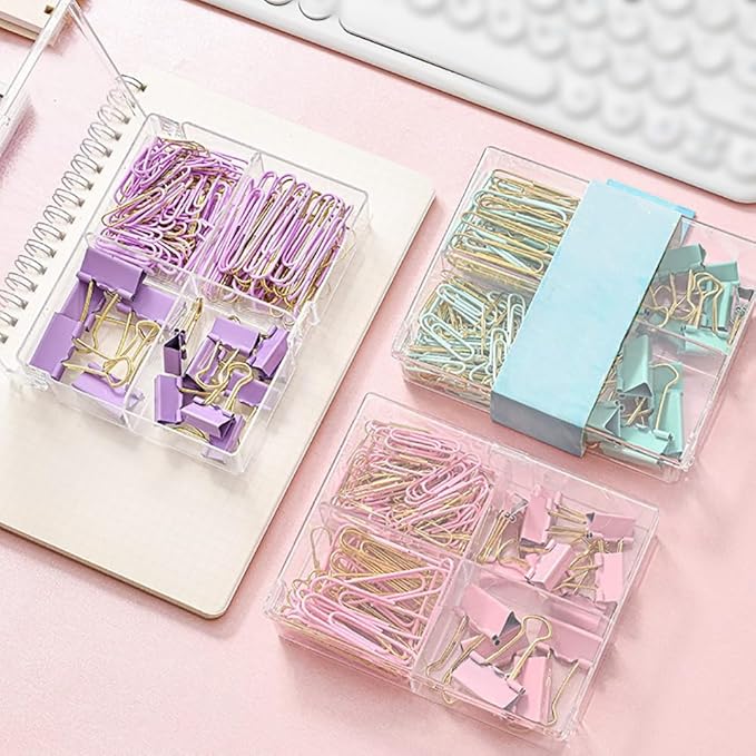 155 Pcs Paper Binder Clips Set Assorted Size Binder Paperclips Candy Color Paper Clips Document Organization Binder Clips with Container Pink