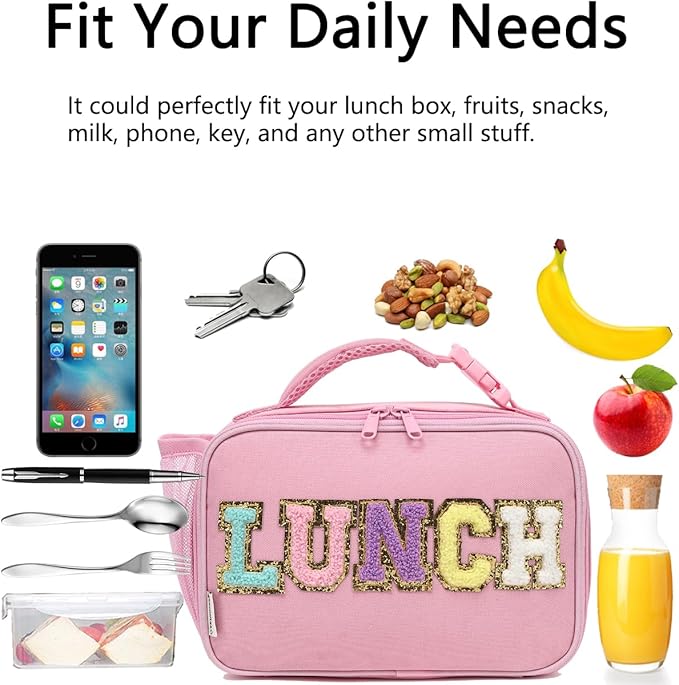 Insulated Lunch Box for School, Thermal Reusable Durable Freezable Lunch Bags for Kids Boys Girls Men Women - Small Soft Cooler Portable Lunch Tote Kit for Work Picnic Travel,Pink Alphabet