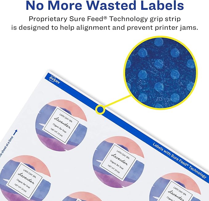 Avery Glossy White Round Labels, Sure Feed Technology, 1-2/3" Diameter, 2,000 Glossy White Labels, Print-to-The-Edge, Permanent Adhesive, Laser/Inkjet Printable