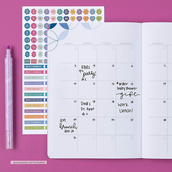 Erin Condren Undated 12 Months Customizable Agenda Petite Planner - Perfect for Tracking Monthly To-Dos or Monthly Project Goals. 140 Stickers Included